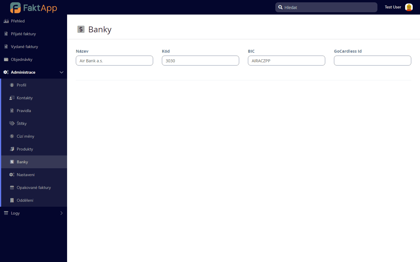 Napojení banky přes GoCardless